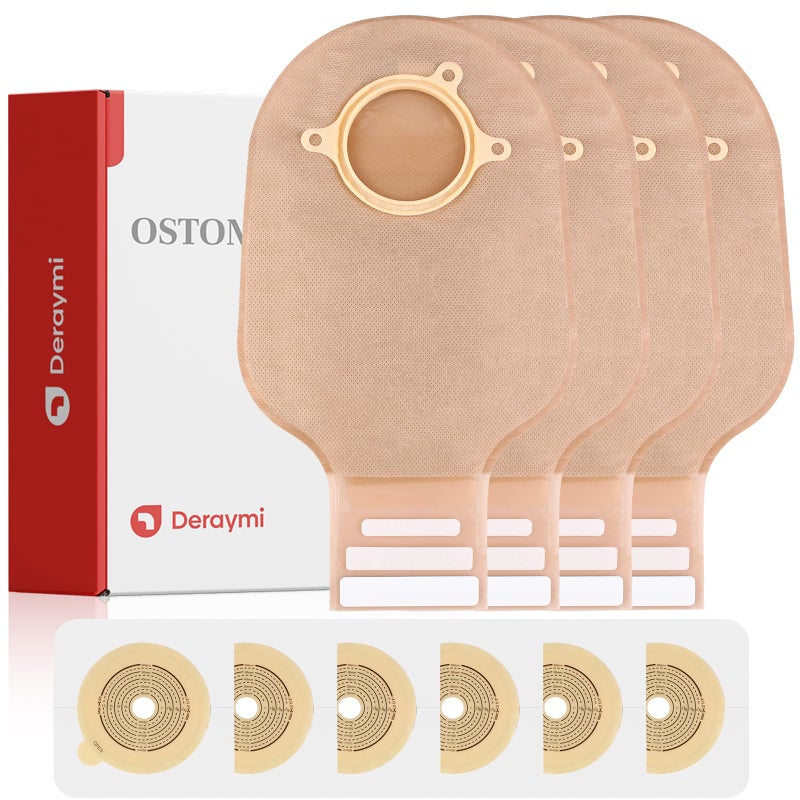 DERAYMI 30PCS Two-Piece Colostomy Bags Ostomy Supplies, Flat Surface Ostomy Bag with Hook and Loop Closure, Hydrocolloid Chassis Colostomy Supplies for Aldult (20PCS Bags+10PCS Barrier)